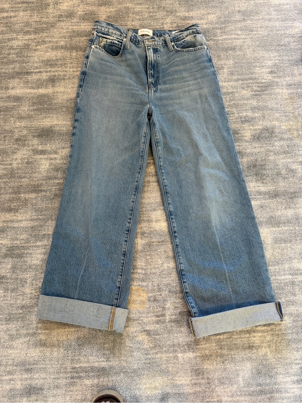 Frame Denim Wide-Leg Cuffed Jeans in Light Blue